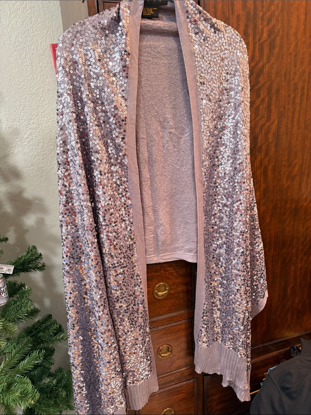 IMAN Sequin Draped Shawl in Dusty Rose